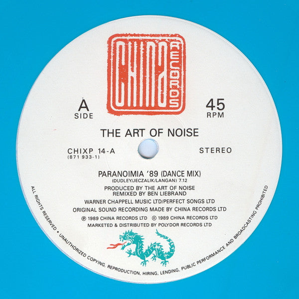The Art Of Noise : Paranoimia '89 (12", Single, Ltd, S/Edition, Blu)