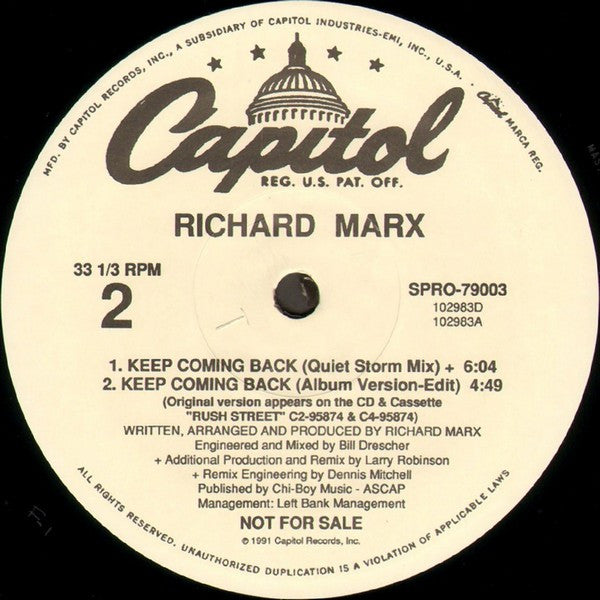 Richard Marx : Keep Coming Back (12", Promo)