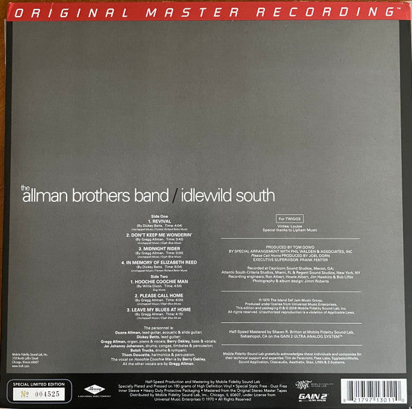 The Allman Brothers Band : Idlewild South (LP, Album, Ltd, Num, RE, RM, S/Edition, 180)