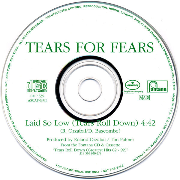 Tears For Fears : Laid So Low (Tears Roll Down) (CD, Single, Promo, Gat)