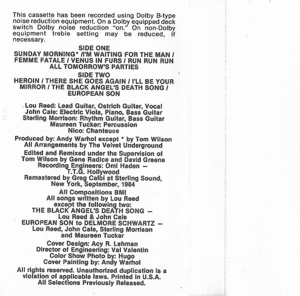 The Velvet Underground & Nico (3) : The Velvet Underground & Nico (Cass, Album, RE, RM, Off)