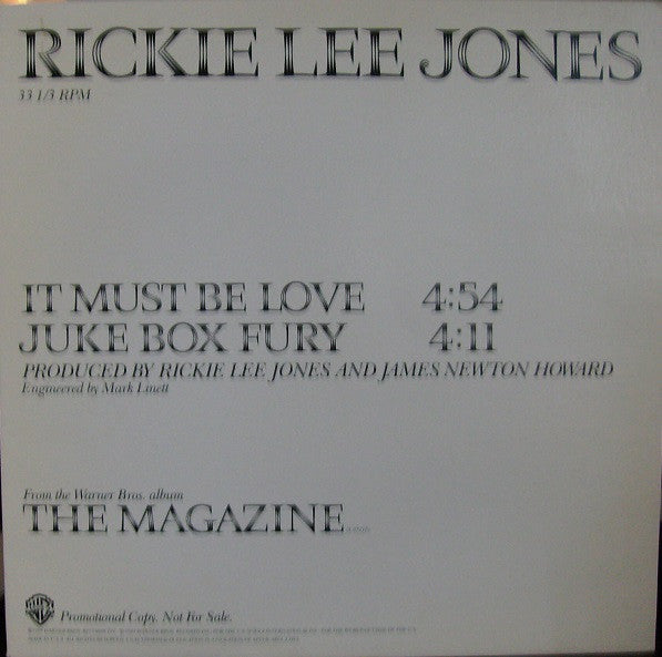 Rickie Lee Jones : It Must Be Love / Juke Box Fury (12", Single, Promo)