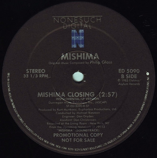 Philip Glass : Mishima Theme / Mishima Closing (12", Promo)