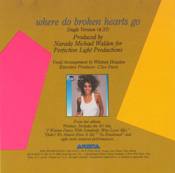 Whitney Houston : Where Do Broken Hearts Go (CD, Single, Promo)