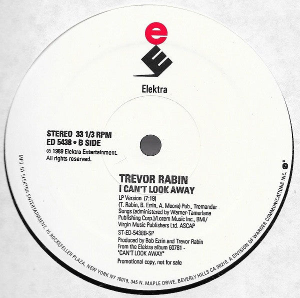 Trevor Rabin : I Can't Look Away (12", Single, Promo)