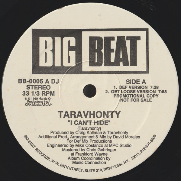 Taravhonty : I Can't Hide (12", Promo)