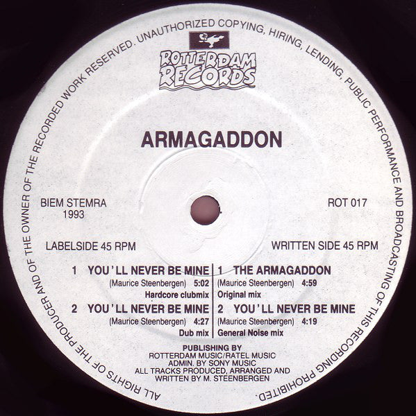 Armageddon : You'll Never Be Mine (12")