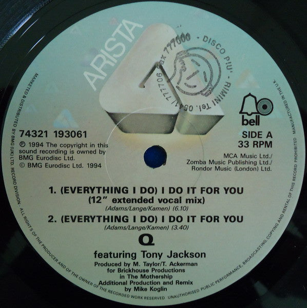 Q (11) featuring Tony Jackson : (Everything I Do) I Do It For You (12")