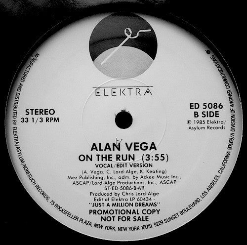 Alan Vega : On The Run (12", Single, Promo)