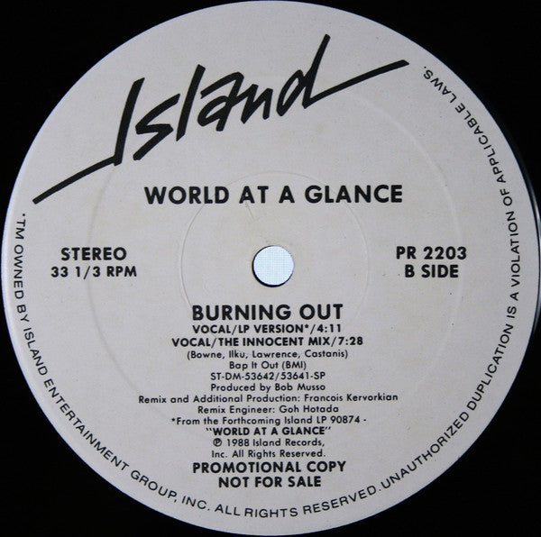World At A Glance : Burning Out (12", Promo)