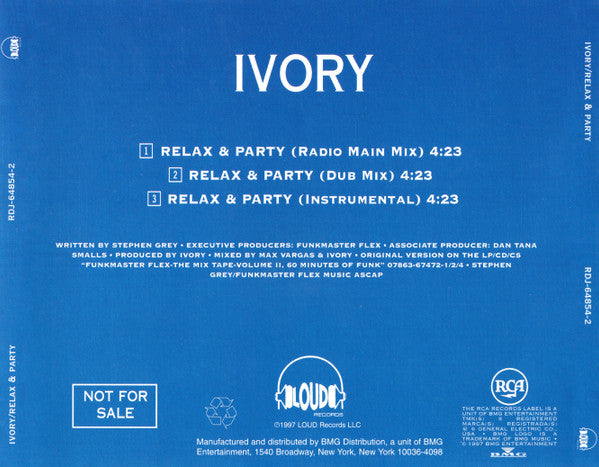 Ivory (2) : Relax & Party (CD, Single, Promo)