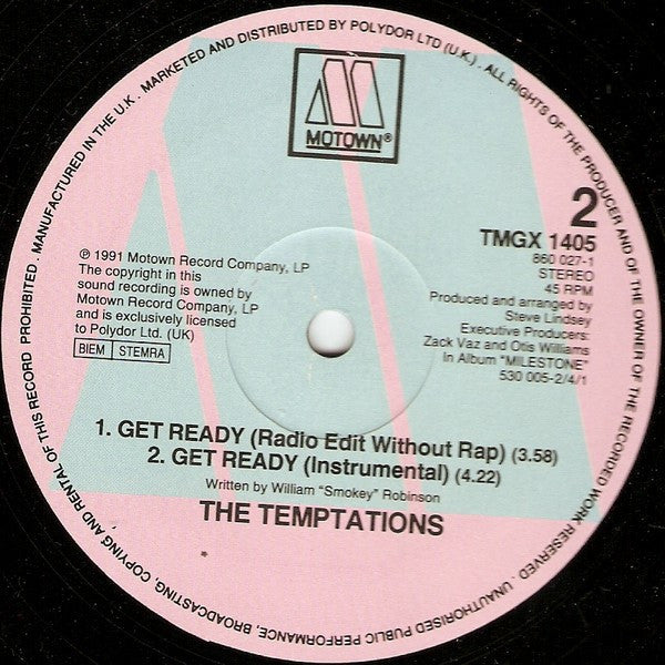 The Temptations : Get Ready (12", Single)