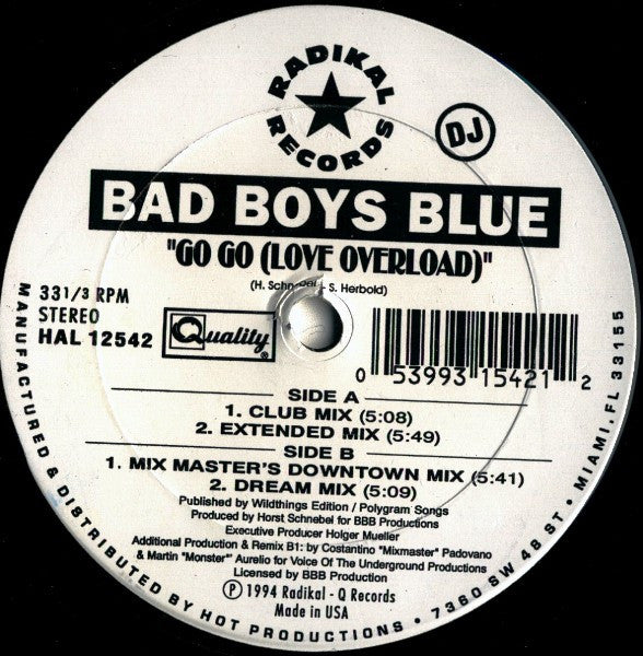 Bad Boys Blue : Go Go (Love Overload) (12", Promo)
