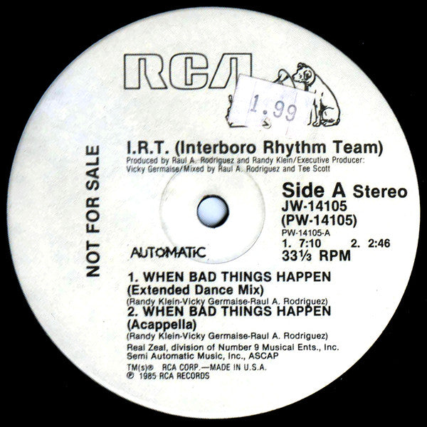 I.R.T. (Interboro Rhythm Team)* : When Bad Things Happen (12", Promo)