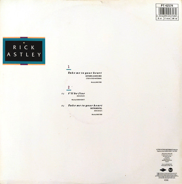 Rick Astley : Take Me To Your Heart (12", Single, CBS)