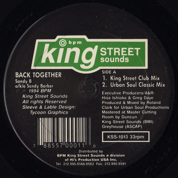 Sandy B a/k/a Sandy Barber : Back Together (12")