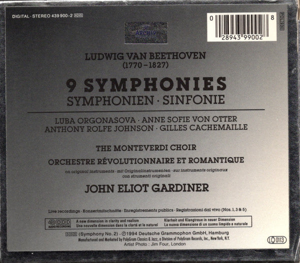 Beethoven* — Orchestre Révolutionnaire Et Romantique, Gardiner* : 9 Symphonies (6xCD, Comp + Box, RE)