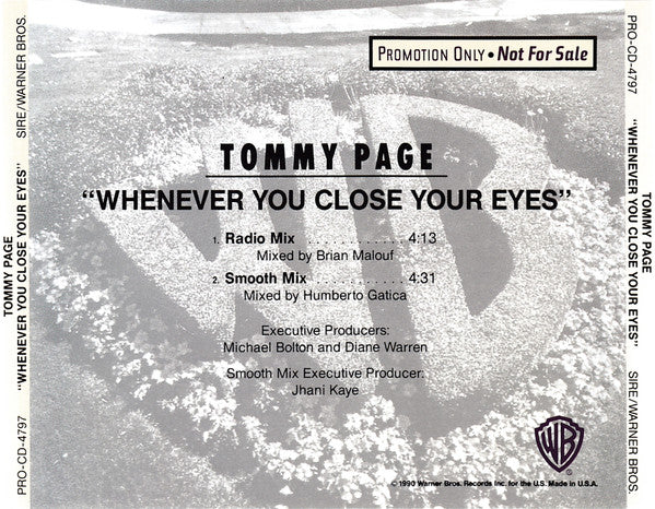 Tommy Page : Whenever You Close Your Eyes (CD, Single, Promo)