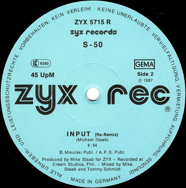 S-50 : Input (Remix) (12")