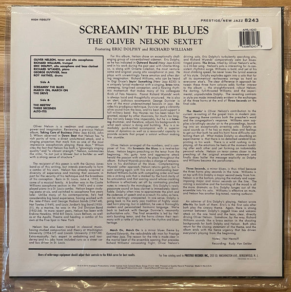 Oliver Nelson Sextet* Featuring: Eric Dolphy / Richard Williams : Screamin' The Blues (LP, Album, RE, RM, RP, 200)