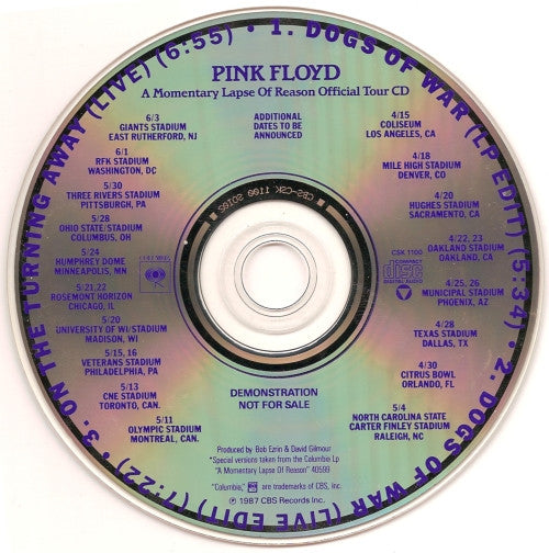 Pink Floyd : A Momentary Lapse Of Reason Official Tour CD (CD, Promo)