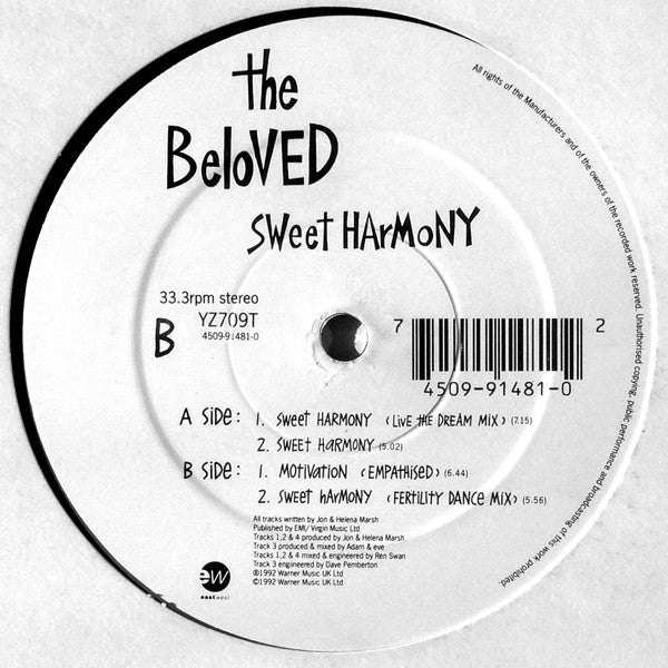 The Beloved : Sweet Harmony (12", Single)
