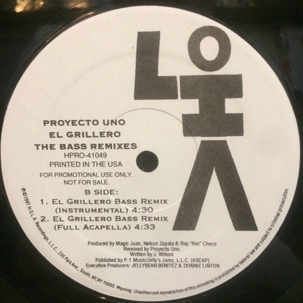 Proyecto Uno : El Grillero (The Bass Remixes) (12", Promo)