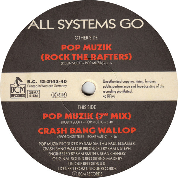 All Systems Go : Pop Muzik (12")