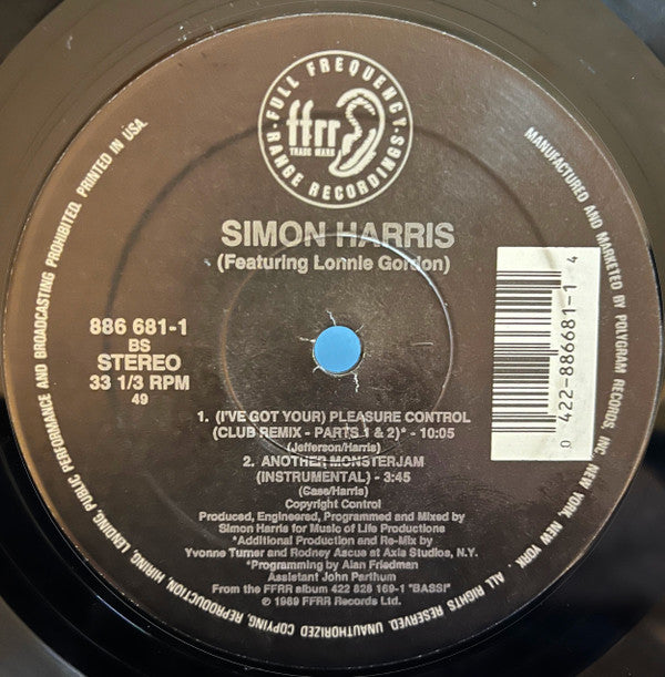 Simon Harris : Another Monster Jam / (I've Got Your) Pleasure Control (12")