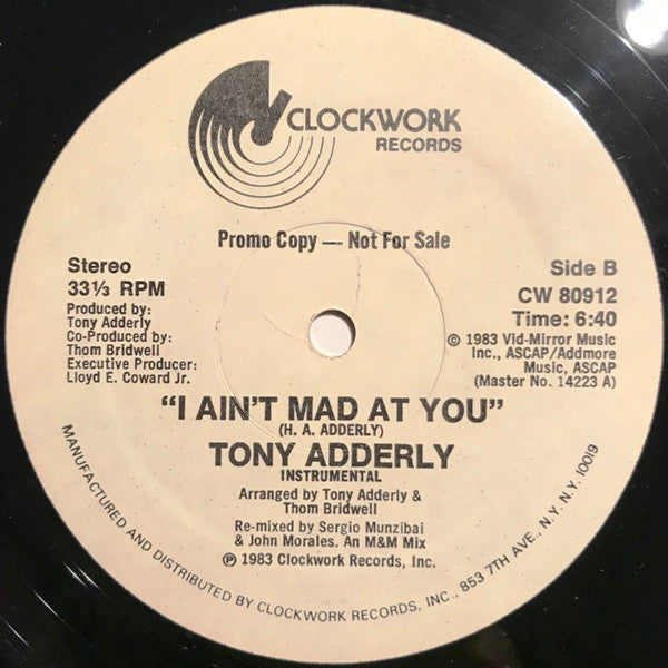 Tony Adderly : I Ain't Mad At You (12", Promo)