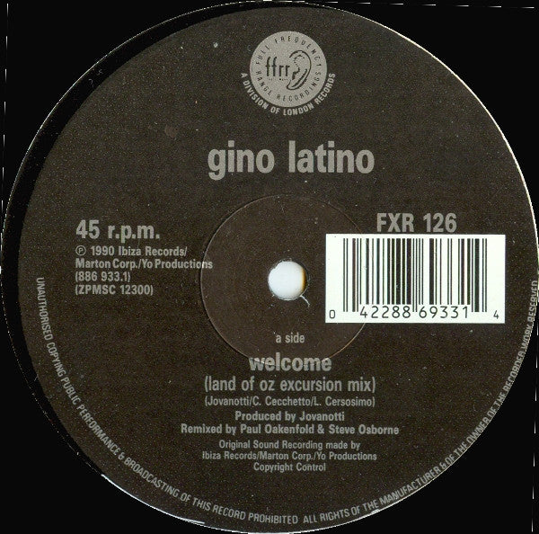 Gino Latino : Welcome (Land Of Oz Excursion Mix) (12")