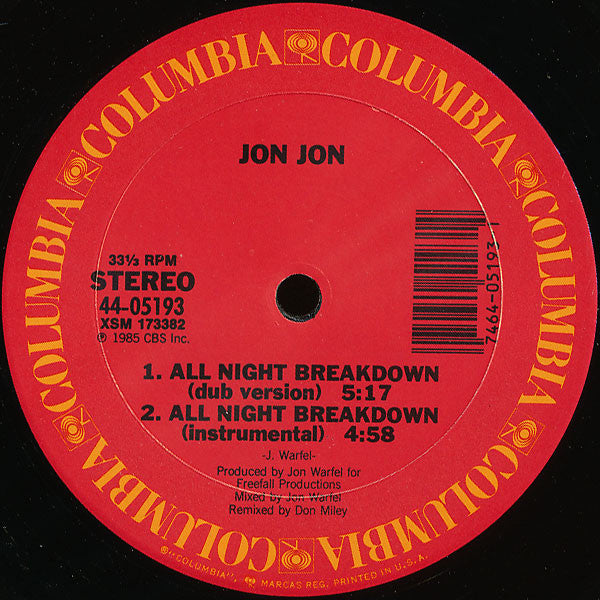 Jon Jon (6) : All Night Breakdown (12", Single)