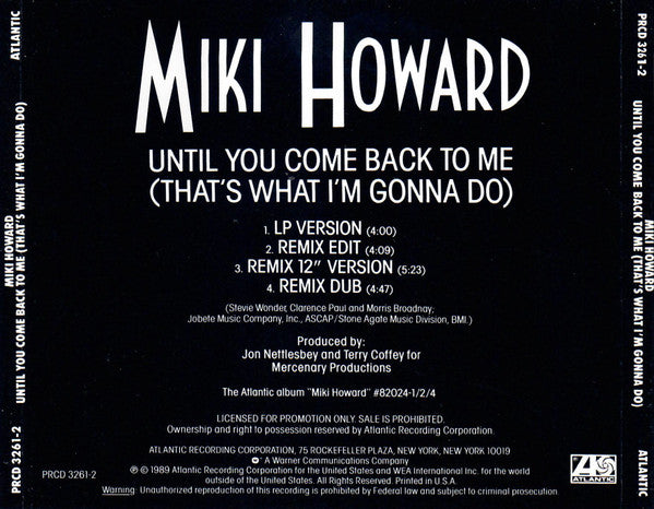 Miki Howard : Until You Come Back To Me (That's What I'm Gonna Do) (CD, Single, Promo)