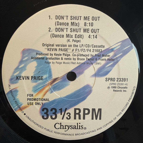 Kevin Paige : Don't Shut Me Out (12", Promo)