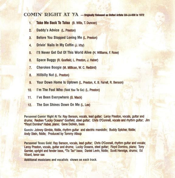 Asleep At The Wheel : Comin' Right At Ya / Texas Gold (CD, Comp, RE)