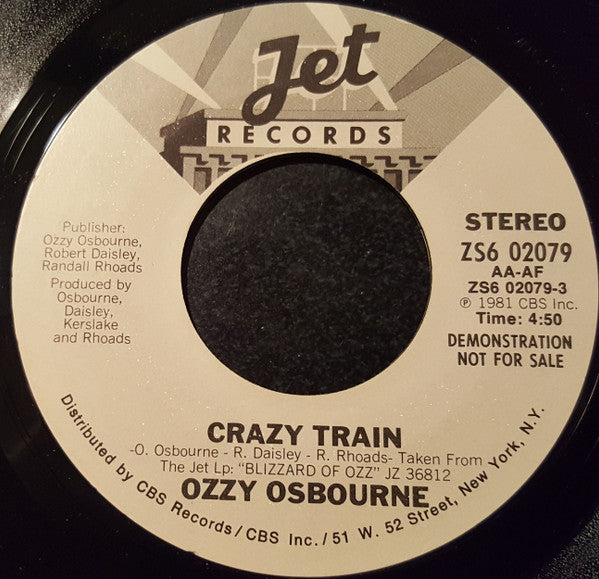 Ozzy Osbourne : Crazy Train (7", Single, Promo, Styrene)