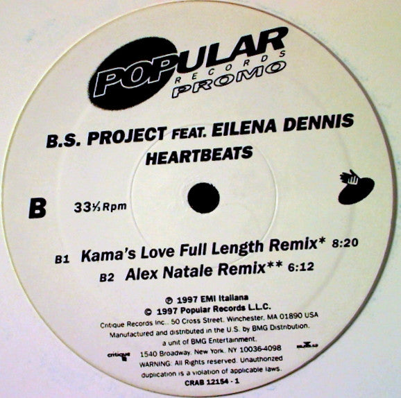 B.S. Project Feat. Eilena Dennis* : Heartbeats (12", Promo)