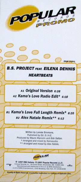B.S. Project Feat. Eilena Dennis* : Heartbeats (12", Promo)