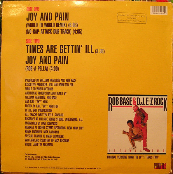 Rob Base & DJ E-Z Rock : Joy And Pain (Remix) (12", Single)