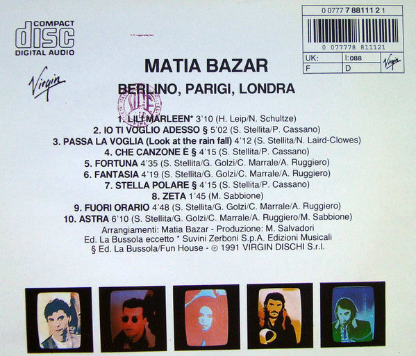 Matia Bazar : ... Berlino ... Parigi ... Londra (CD, Album, RE)