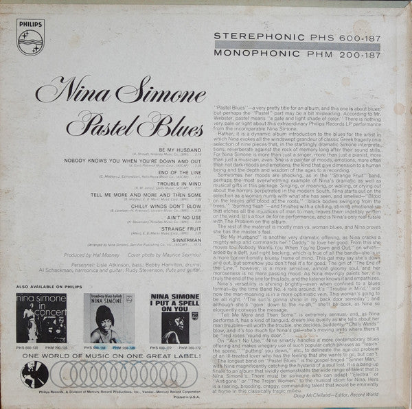 Nina Simone : Pastel Blues (LP, Album, Mono)