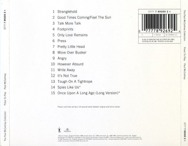 Paul McCartney : Press To Play (CD, Album, RE, RM)