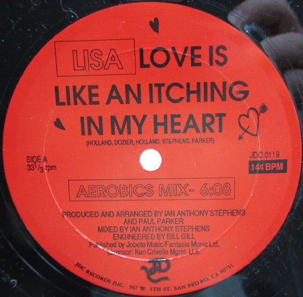 Lisa (2) : Love Is Like An Itching In My Heart (Aerobics Mix) (12", Promo)