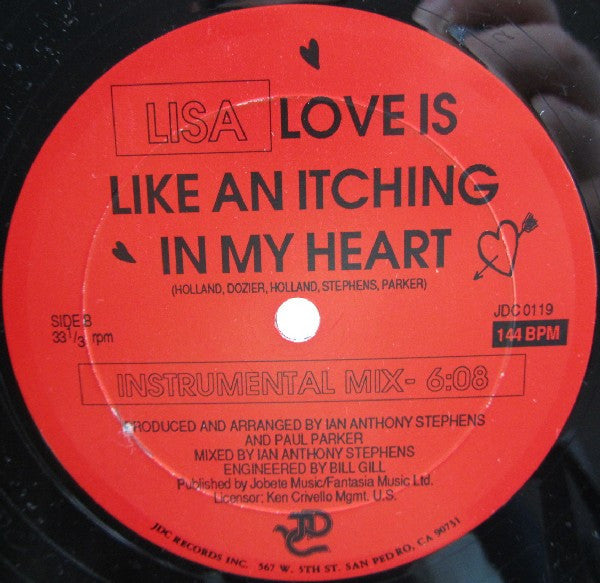 Lisa (2) : Love Is Like An Itching In My Heart (Aerobics Mix) (12", Promo)