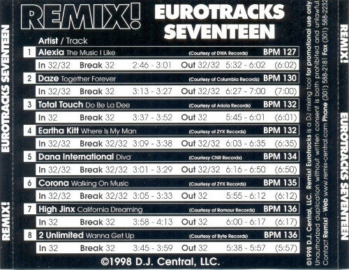 Various : Remix! Eurotracks Seventeen (CDr, Promo)