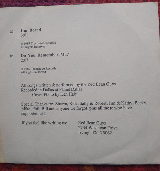 The Red Bean Guys : I'm Bored B/W Do You Remember Me? (7", Single)