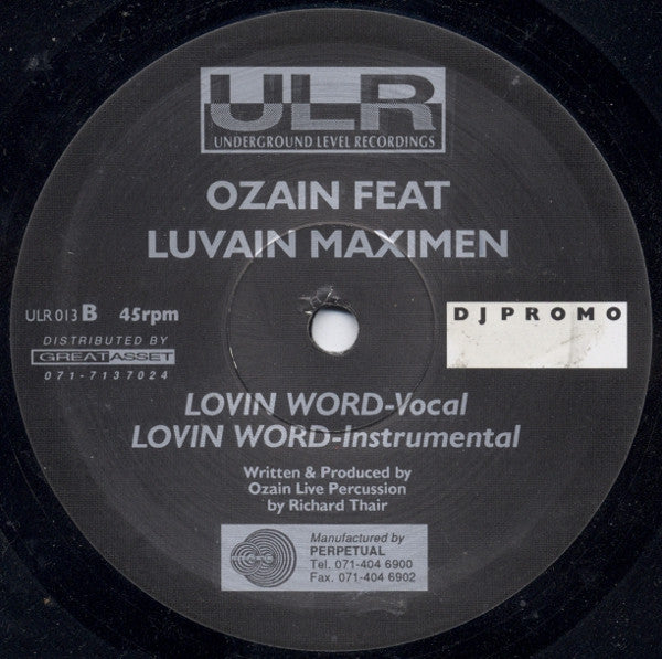 Ozain Feat Luvain Maximen : Lovin Word (12", Promo)