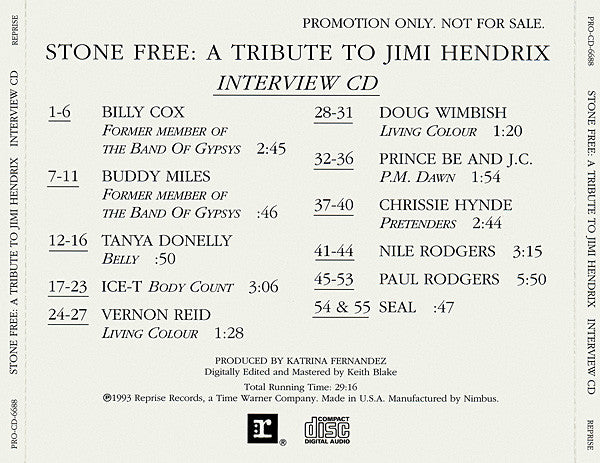 Various : Stone Free: A Tribute To Jimi Hendrix (Interview CD) (CD, Promo)