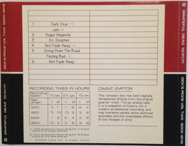 Grateful Dead* : Dick's Picks Volume Two: Columbus, Ohio 10/31/71 (CD, Album)