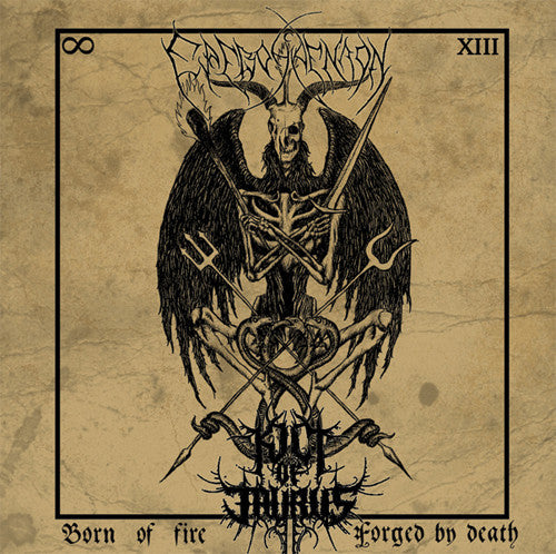 the album cover for Kult Of Taurus / Aenaon Erevos - Born of Fire Forged By Death